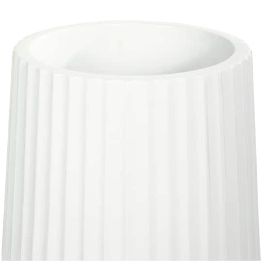 Large White Ribbed Resin Floor Vase
